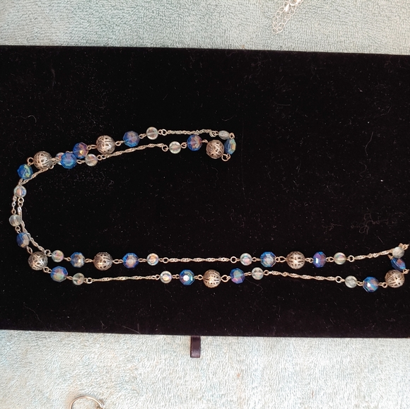 Long Blue and Metal Bead Necklace - Picture 3 of 3